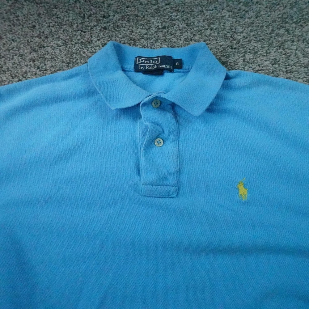 VTG Ralph Lauren Polo Shirt Mens S Blue Pique Knit Pony Logo Casual Preppy Golf